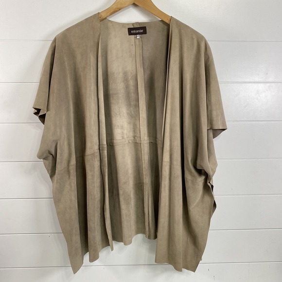 Eskandar Suede Leather Jacket Womens One Size Open Front Kimono England Luxury - Picture 1 of 16